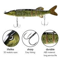 20cm 40g Lifelike Multi-jointed 8-segement Pike Muskie Fishing Lure Swimbait Crankbait Hard Bait Fish Hook Tackle ArmyGreen