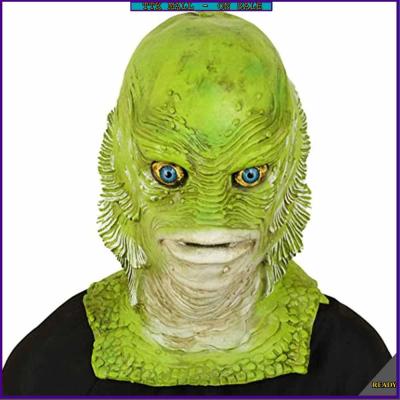 Green fish head monster head cover green frog tasteless green fish head cover Tik Tok green head fish salted fish alien sand  Mask Halloween Fun Latex Head Cover cosplay Makeup Ball Party Propswisteriaes