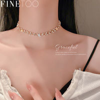 FINE TOO สร้อยคอไข่มุกสวยหรูสไตล์เกาหลี,สร้อยคอคริสตัลโชคเกอร์แบบเรียบง่ายเครื่องประดับแฟชั่นสำหรับผู้หญิง