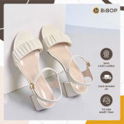 Giày sandal quai ngang bèo nhún cao gót 5cm, Sandan nữ kiểu mới