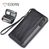 TOP☆EDERN Genuine Leather Wallet for Men Wristlet Clutch Bag Long Purse Luxury Cowhide Zipper Wallet Card Holder Phone Pouch