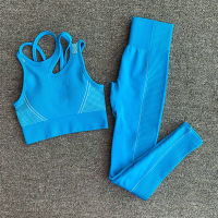 2 pieces Ultra Seamless Yoga Set Women Sports Bra+Fitness Workout Leggings Sportswear Short Sleeve Crop Top Shirts Gym Leggings