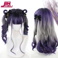 【LZ】✌¤☎  JINKAILI Long Gradient  Purple Synthetic Cosplay Wig with Bangs Womens Halloween Cosplay Wig Pink Blue Red Lolita Wigs Female