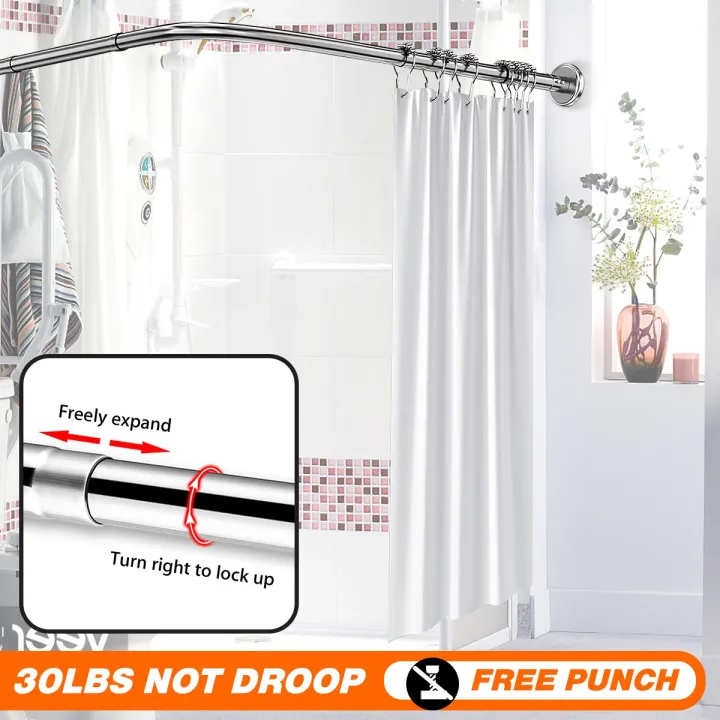 Extendable Curved Shower Curtain Rod U, 80 Inch Curved Shower Curtain Rod