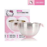 ~ CHEFMADE Hello Kitty Kitchen 20cm 304 Stainless Steel Egg Mixing Bowl Non-slip Handle Silicone Bottom Kneading Dough Pots Beating Eggs Baking Tools KT7011