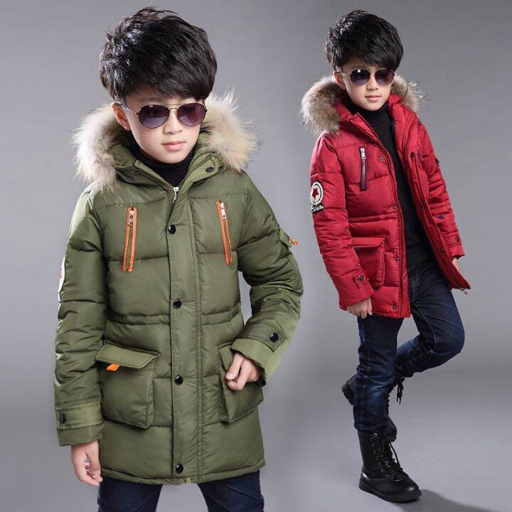 childrens-down-jacket-new-winter-boys-and-girls-plush-warm-medium-length-jacket-hooded-large-wool-collar-cotton-padded-jacket