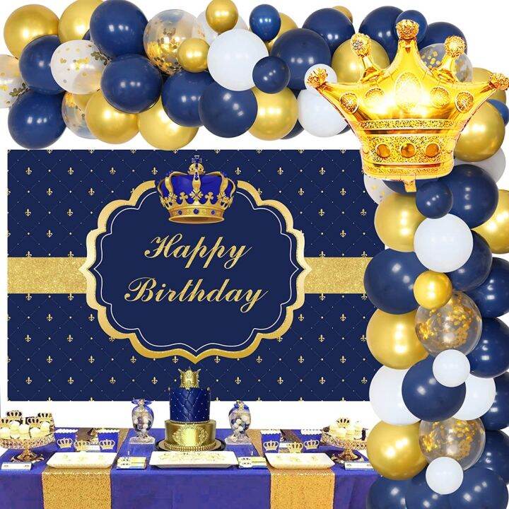 WGBJOYMEMO Royal Prince Birthday Decorations for Boy Royal Blue Balloon ...