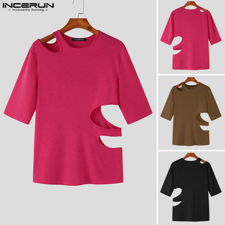 incerun-เสื้อยืดเสื้อพูลโอเวอร์แบบแฟชั่นเข้ารูปลายฉลุสำหรับใส่สบายแขนยาวสำหรับผู้ชาย-สไตล์ตะวันตก