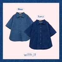 with.it.store  - TPW1182 Short sleeve denim shirt เสื้อเชิ้ตยีนส์แขนสั้น