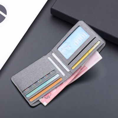 ：“{—— Men Fashion Canvas Wallet Short Purse Credit Card Case Bag Black/Blue/Gray Card Holder Wallet Male Money Bag 2023 Bank Holder