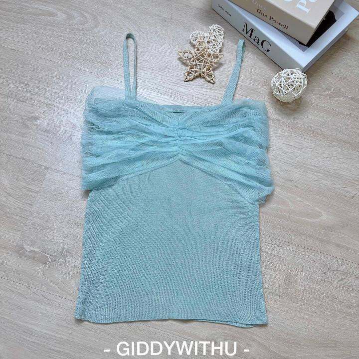 เสื้อสายเดี่ยวไหมพรม-แต่งชีฟองหน้า-น่ารักมากกกก-giddywithu