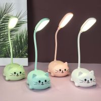 Cartoon Cute Cat Table Lamp Led USB Rechargeable Desk Lamp Eye Protection Reading Students Bedroom Bedside Night Light Desk Lamp