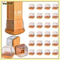 VERMILL 24 PCS ซิลิโคนทำจากซิลิโคน ตัวป้องกันขาเก้าอี้ โปร่งใสโปร่งใส รู้สึกเหมือนอยู่ แผ่นรองเฟอร์นิเจอร์ อัปเกรดแล้ว สี่เหลี่ยมสี่เหลี่ยม ตัวเลื่อนเฟอร์นิเจอร์ พื้นไม้เนื้อแข็ง