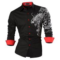 Sportrendy Mens Shirt Dress Casual Long Sleeve Slim Fit Fashion Dragon Stylish JZS041