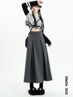 ๑¤✥ Gray high-waisted pleated skirt womens 2023 early spring new design college style long skirt umbrella skirt A-line skirt