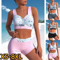 【LZ】✤♘☼  Maiô vintage feminino moda praia sexy conjunto de 2 peças maiô biquíni moda praia estampada novo design verão