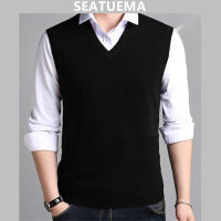 SEATUEMA เสื้อกั๊กถักนิตติ้งสำหรับผู้ชาย,แจ็คเก็ตเสื้อกั๊กผ้ากำมะหยี่ฤดูใบไม้ร่วงและฤดูหนาววัยกลางคนและผู้สูงอายุสามารถเสื้อกั๊กได้ในสี่ฤดูกาล