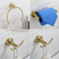 Brushed Gold Stainless Steel Wall Mounted Hand Towel Ring Rack Toilet Paper Holder 2 PCS Hooks Bathroom Accessories Hardware Set