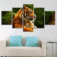 HD พิมพ์โปสเตอร์ Wall Art โมเดิร์น5ชิ้นสัตว์ Tiger ภาพวาดกรอบ Modular ผ้าใบรูปภาพงานศิลปะตกแต่งสำหรับห้องนั่งเล่น-เหมาะสำหรับคนรักสัตว์