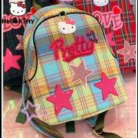 HOT★Hello Kitty การ์ตูน Plaidbackpack Y2k วินเทจแฟชั่น Streetwear Classic Casual กระเป๋านักเรียนวัยรุ่นสไตล์เกาหลีนักเรียนกระเป๋า