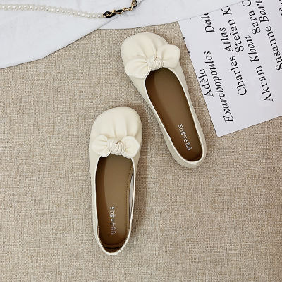 R Granny Shoes Womens Summer Flat 2023 New Shallow Mouth Soft Bottom One-Suit Skirt Peas Shoes Slip-on Bow Pumps