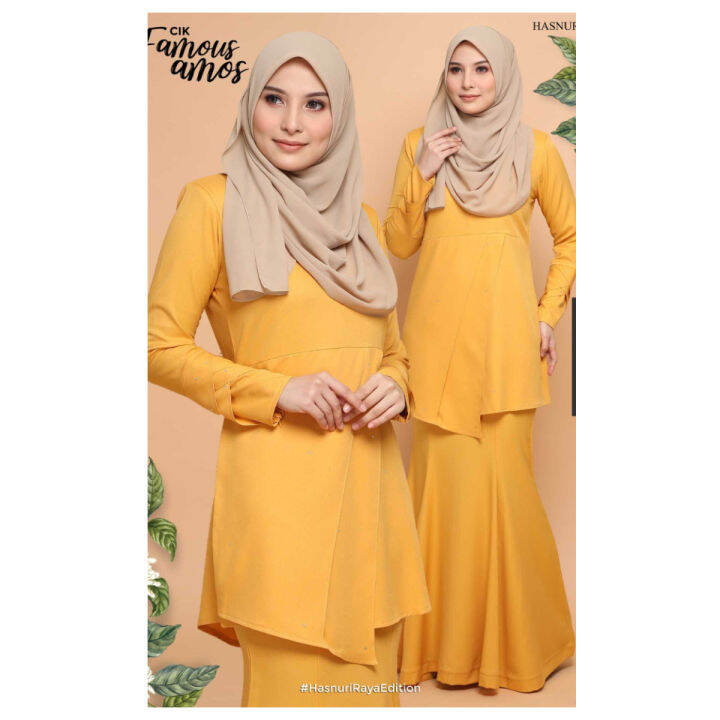 🔥Baju Kurung Modern Raya 2023 🔥 - Cik Famous Amos Mustard DEWASA | Lazada