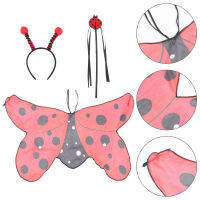 Boomss 1 ชุดปาร์ตี้ฮาโลวีนคอสเพลย์ Props Ladybug Headband Cape Witch Wand ชุดอุปกรณ์ฮาโลวีน