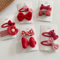 2 Pcs/set Ins Korean Hairpins for Baby Girl Red Big Bow Flower Hairpins Lovely Cute Bang Side Clip Baby Girl Hair Accessories