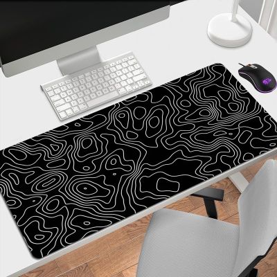 ☄ Black White Contour Lines Mouse Pad Gamer XL Large HD Mousepad XXL Desk Mats Playmat Office Natural Rubber Non-Slip Carpet Aug