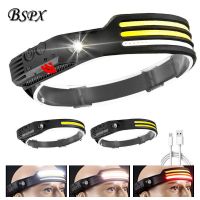 【lz】☈✟✵  COB LED Head Lamp com bateria embutida farol de indução lanterna recarregável USB 5 modos de iluminação