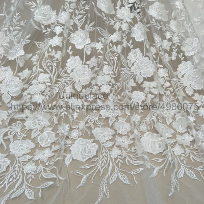 Higher quality wedding dress flower fabric 130cm width sequins lace fabric worldwide shipping ivory dress lace