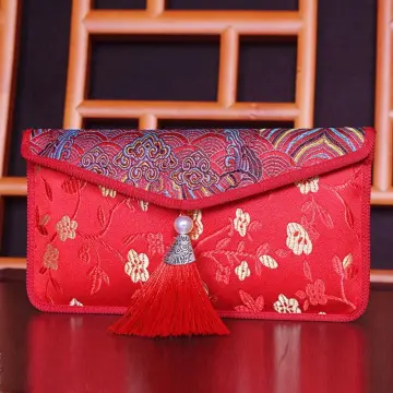 Chinese Style Red Envelope Folding Wedding Red Pocket Chinese Red Lucky Bag  with Tassel Design Wedding Gift Bags for Guests