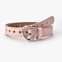 Children Faux Leather Belt Kids Cute Peach Heart Buckle Belts For Girls Solid Waistband Love Heart Eyelet Grommet Waist Belt