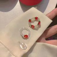 แหวนหางเครื่องประดับ GONG4แหวนนิ้วมือแฟชั่นแหวนลูกปัดใสมีความยืดหยุ่นสไตล์เกาหลีน่ารักน่ารักแบบใหม่ประดับคริสตัล