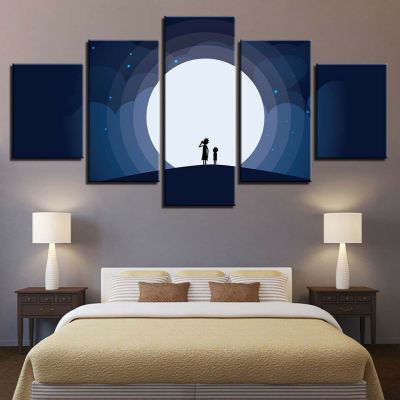Moon Night Scenery ผ้าใบพิมพ์ Wall Art Decor HD พิมพ์5แผงโปสเตอร์ Home Room Pictures