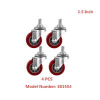 4 PcsLot Casters 1.5 Inch M8 Screw Universal Wheel Trolley Diameter 38mm Jujube Red Pu Polyurethane Furniture