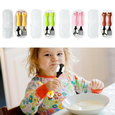 Stainless Steel Kids Travel Cutlery Portable Tableware Spoon And Fork Kids Cartoon Pattern Cutlery Picnic Set Gift For Kids Flatware Sets