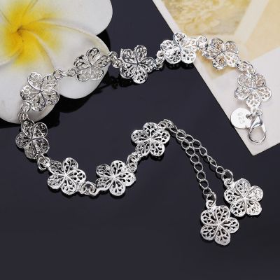 925 Hot sale silver color bracelet beautiful flowers for women classic high quality fashion jewelry wholesale JSH-lh013