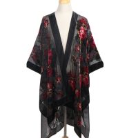 WeHello Bohemian Women S Burnout Velvet Kimono Long Cardigan With Beach Coverup Luxury Holiday Cardigan Shawl Tassel Chiffon