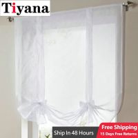 Solid White Roman Curtains Transparent Sheer Voile Ribbon Shade Stripes Drapery Valance For Kitchen Bathroom Home Decor Curtains