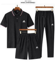 ADIDASeˉ  เสื้อโปโลสำหรับผู้ชาย,เสื้อแขนสั้น + กางเกง/กางเกงขาสั้นชุด3ชิ้น (M-5XL)