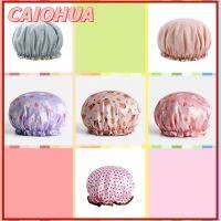 CAIOHUA วัสดุ SATIN + PEVA หมวกคลุมอาบน้ำ กันน้ำกันน้ำได้ สองชั้น ผ้าคลุมศีรษะอาบน้ำ ของใหม่ หลายสี หมวกน้ำมันอบ สำหรับผู้ชาย