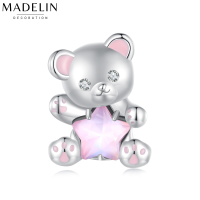 Madelin Charm S925 Platinum ชาร์มเงินแท้ชุบทองคำขาว ชาร์มหมีสีชมพู ชาร์มสร้อยข้อมือ จี้สร้อยคอ