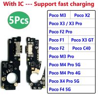 5ชิ้นบอร์ดเชื่อมต่อชาร์จพอร์ต USB งอด้วยไมโครเหมาะสำหรับ Xiaomi Poco C40 X2 F2 X3 X4 M4 Pro 4G GT F3 F1 F4ชาร์จเร็ว5G