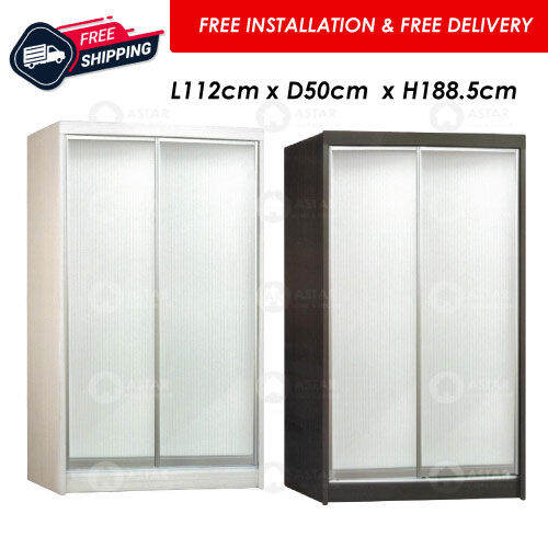 Furniture Amart 4 FEET SLIDING WARDROBE FULL GLASS DOOR IN WALNUT AND LIMEWASH SILVER