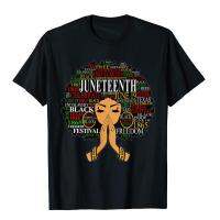 สตรี Juneteen เมลานินสีดำผู้หญิงผมธรรมชาติ Afro Word Art Top Cotton Geek Tops &amp; Tees Slim Fit ผู้ชาย T เสื้อจีน