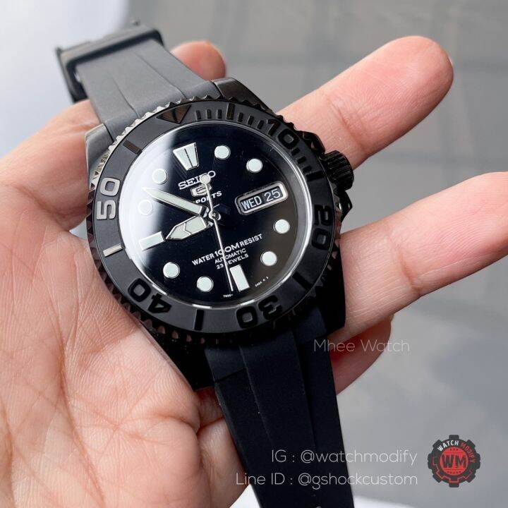 Seiko 5 Sport SNZF17 Mod Black Yacht Rubber Strap Lazada.co.th