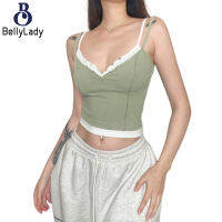 1 95% Cotton 5% Spandex Bolero Women Babes Slim Fit Split V-neck Knitted Camisole【fast】