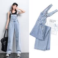 Spot parcel post Womens Korean-Style Loose Suspender Pants 2023 New Cute Fashion Japanese Style Small Student All-Matching Straight Jeans