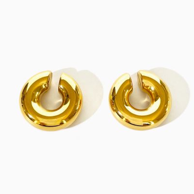 【YF】 Perisbox Non Piercing Stainless Steel Gold Pvd Plated Chunky Ear Cuff Unisex Bold Statement Thick Cartilage Earrings Hot
